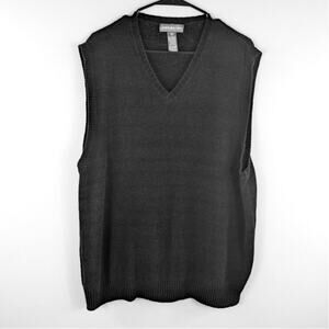 Jones New York XL V Neck Sweater Vest Acrylic Rayon Cotton Black Textured Knit
